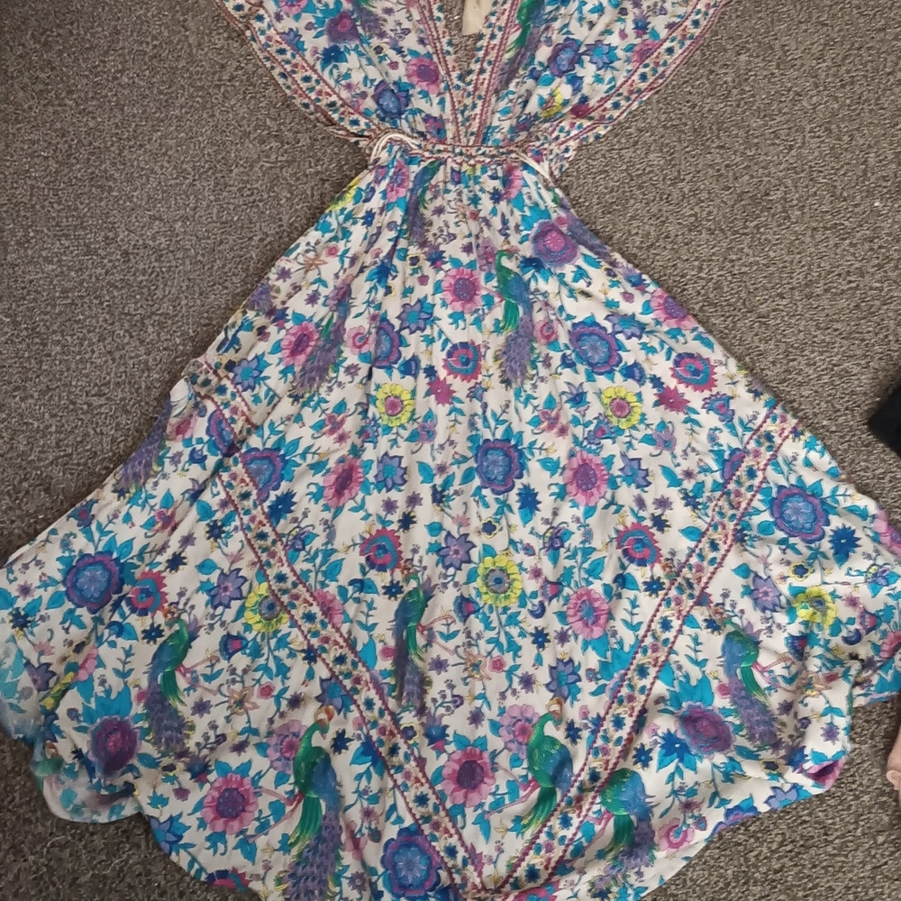 Floral Maxi Dress with Peacock Design